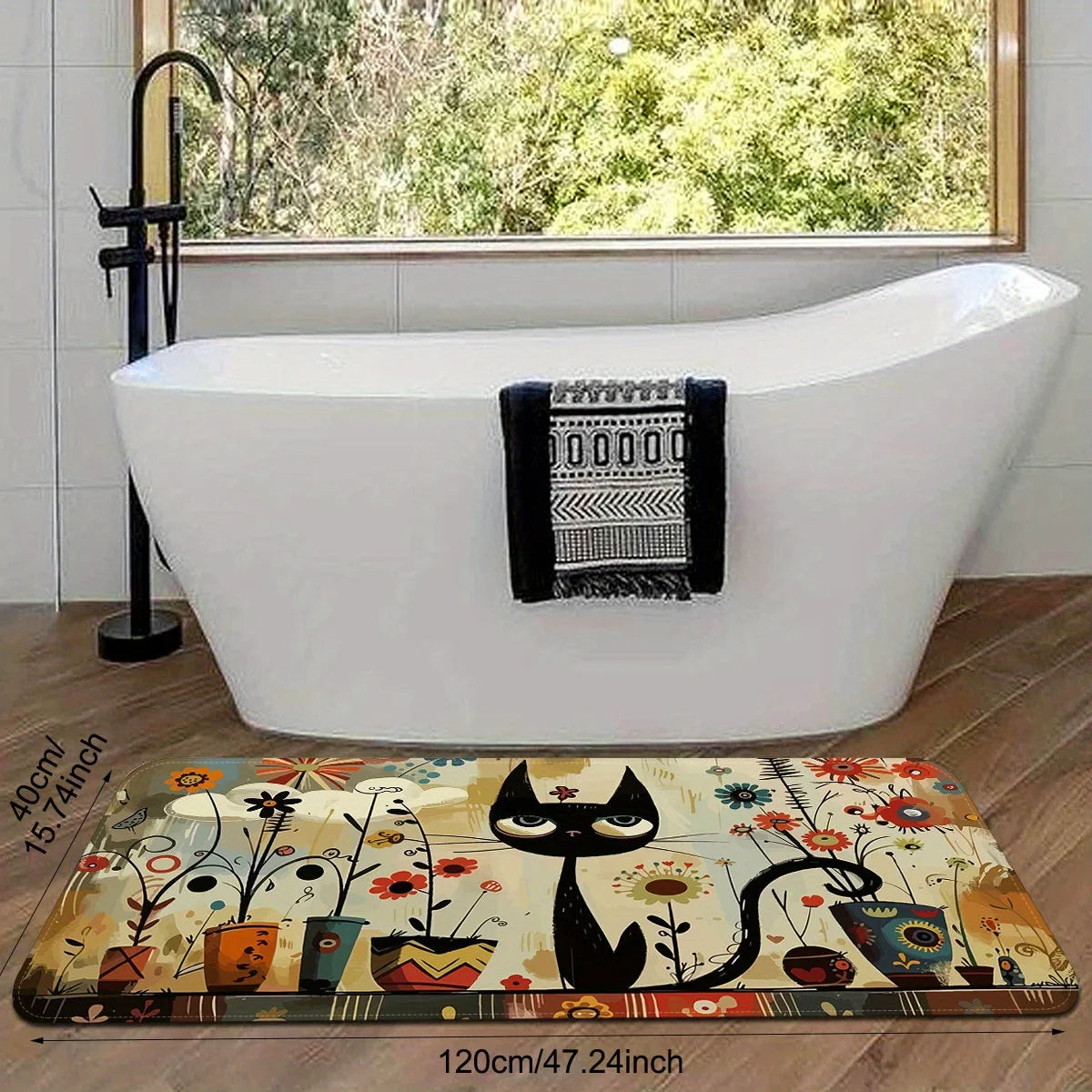tapis sol moderne chats noirs fleurs colorées imperméable polyester usage maison hôtelextérieur
