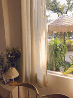 rideau moderne semi transparent polyester texture lin beige clair balcon chambre coucherextérieur