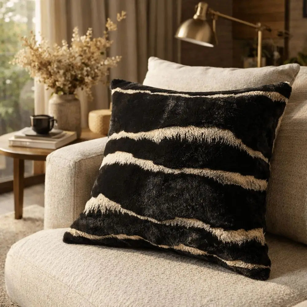 coussin moderne floral rayures beige noir blanc résistant polyester coton