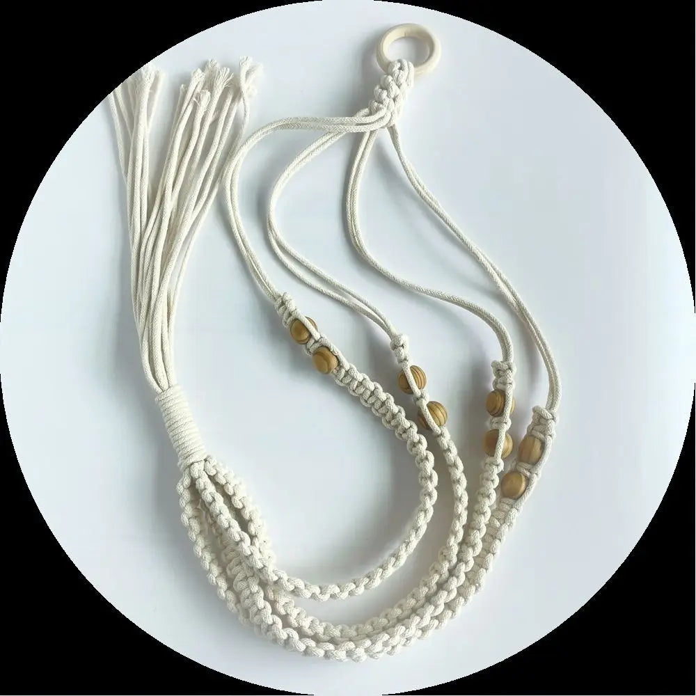 support plante suspendu macramé boho blanc beige noir artisanal anneau pot plante