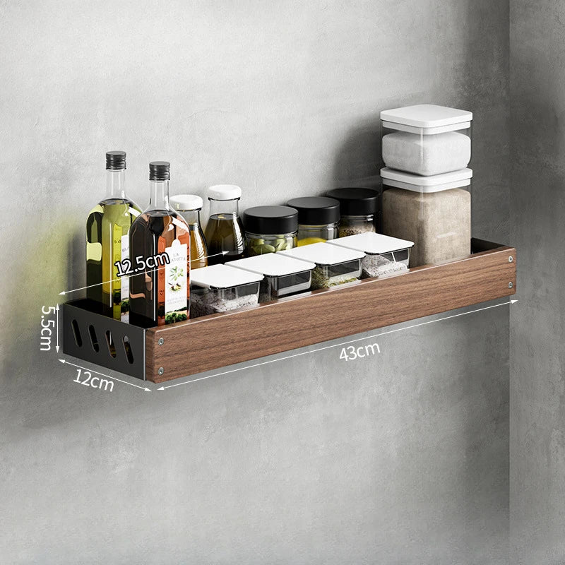 étagère murale bois marron bouteilles condiments huile d'olive moderne vis fixations rechargeable multifonctionnelle