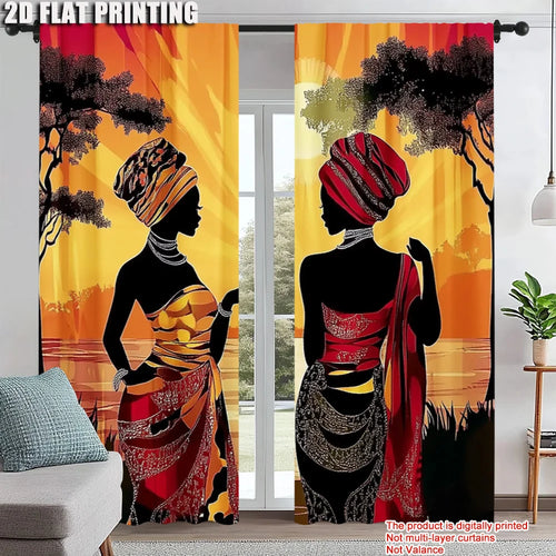 rideau moderne ethnique silhouettes femmes africaines rouge noir orange Jaune Beige occlusion chambre salon