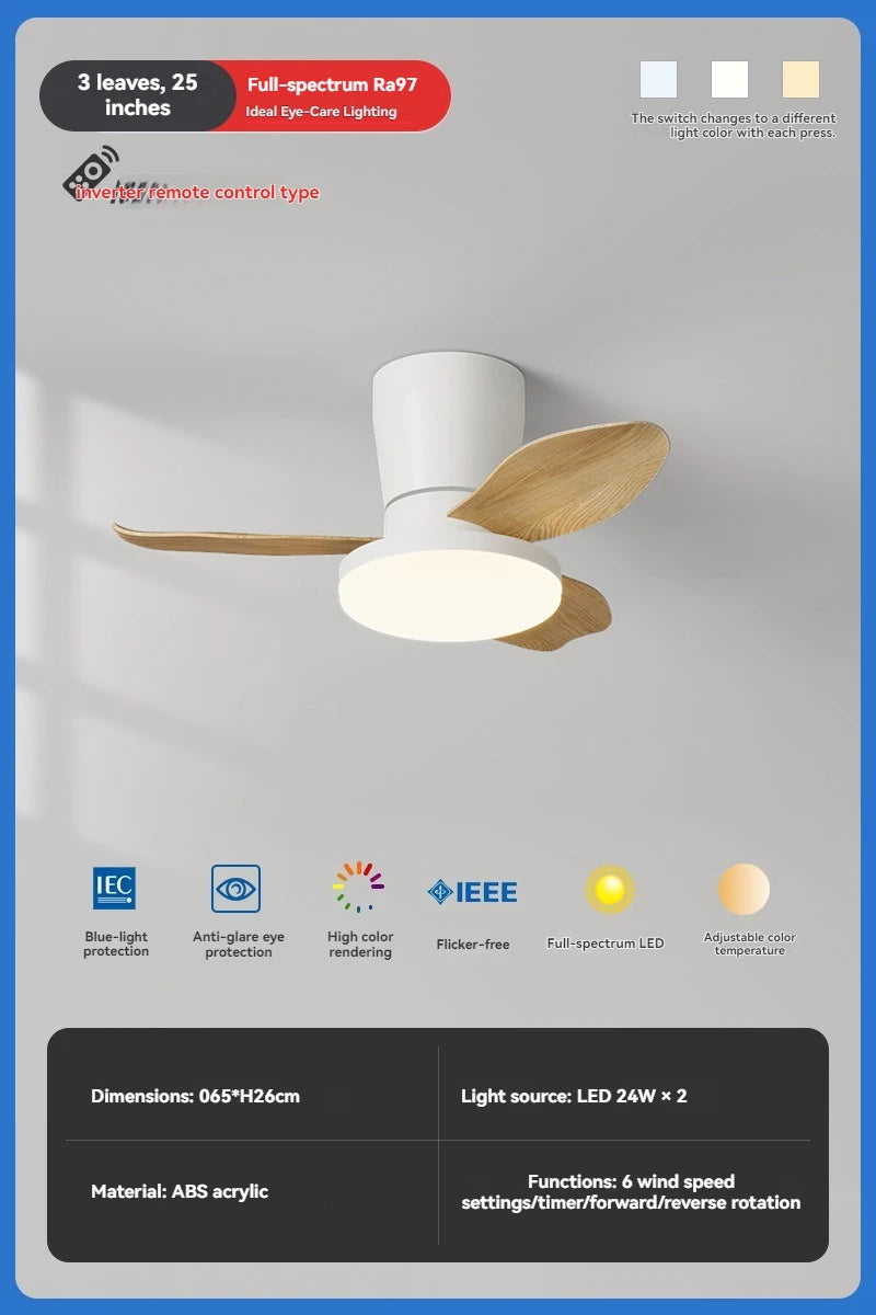 ventilateur lampe led noir blanc bois minimaliste silencieux télécommande minuterie chambre salon cuisine