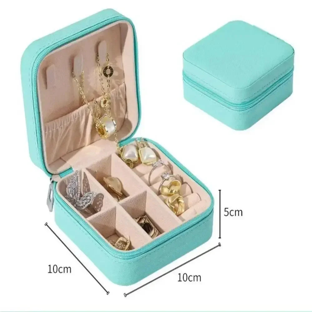 boîte bijoux cuir pu noir rose blanche bleue moderne compact glissière rangement bijoux