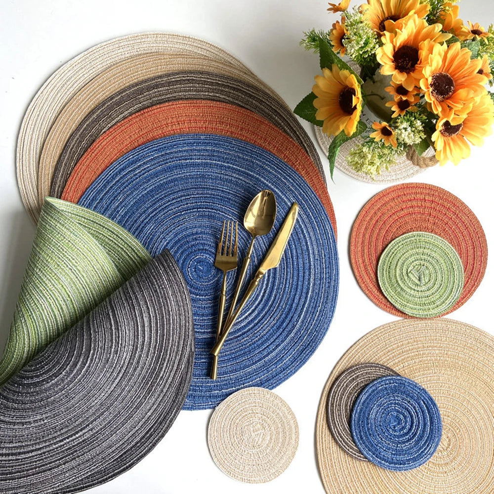 tapis table rond spirale bleu marine beige vert clair gris orange scandinave respectueux environnement