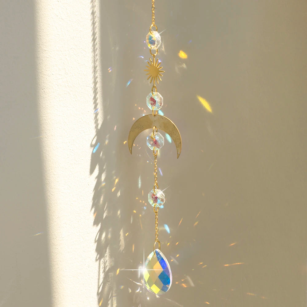 décoration murale boho or transparent lune soleil étoiles cristal extérieur jardin