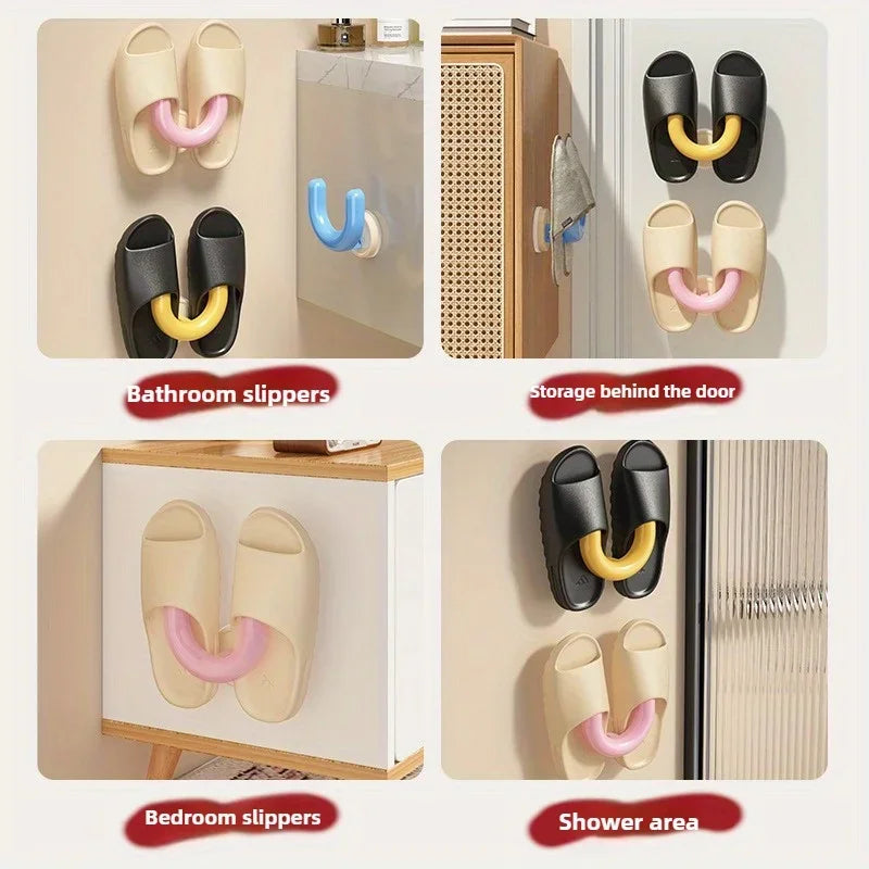 rangements sabots salle bain adhésifs moderne couleur beige noir ludique