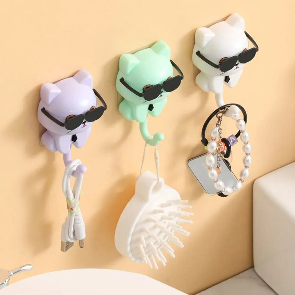 porte clés chat lunettes cravate violet vert blanc noir adhésif mignon cartoon clé ninja