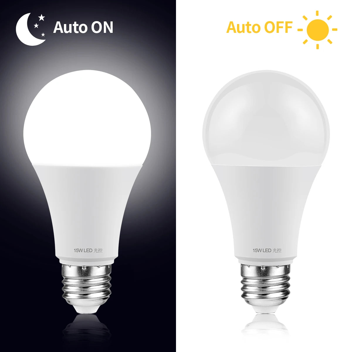 ampoule led 15w blanc froid e27 auto crépuscule moderne jardin extérieur 50000hrs 120°