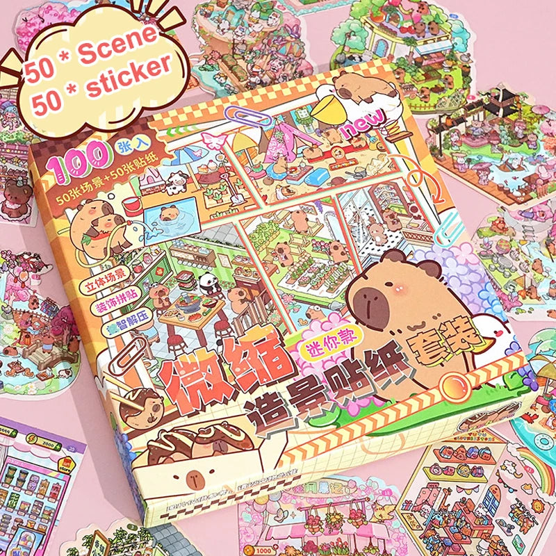 stickers animaux dessin animé scènes quotidienne kit 50 feuilles variées couleurs mignonnes enfants jouets