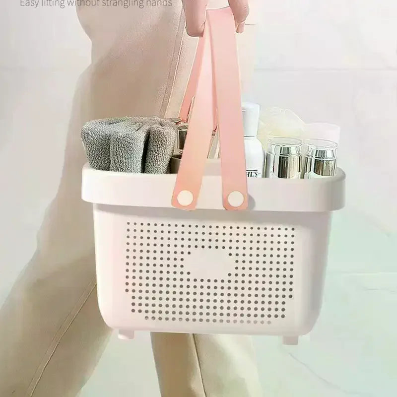 panier rangement perforé anses larges serviettes cosmétiques moderne rose violet grisclair