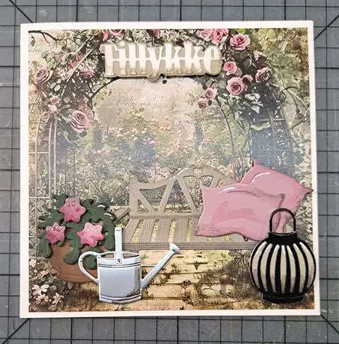 découpe papier scrapbooking fleurs bancs table chaises lanterne arbres pommes oiseaux arches végétales motifs