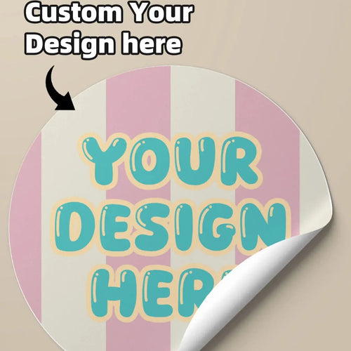 autocollant rond personnalisé pvc imperméable logo texte événement moderne bleu rose blanc adhésif décoratif