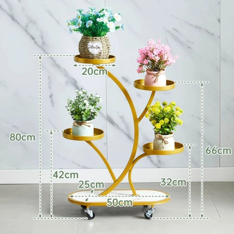étagère fleurs métal or contemporaine niveaux roulettes extérieure decoration jardin
