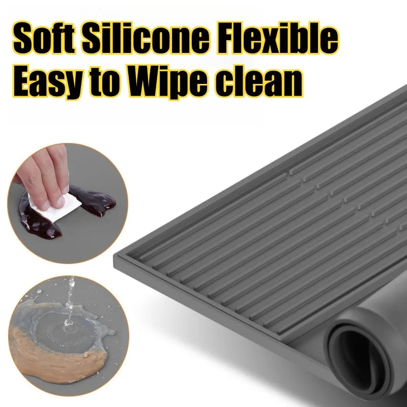 tapis protection machine gris rides horizontales silicone antidérapant moderne drainage absorbant vaisselle cuisine