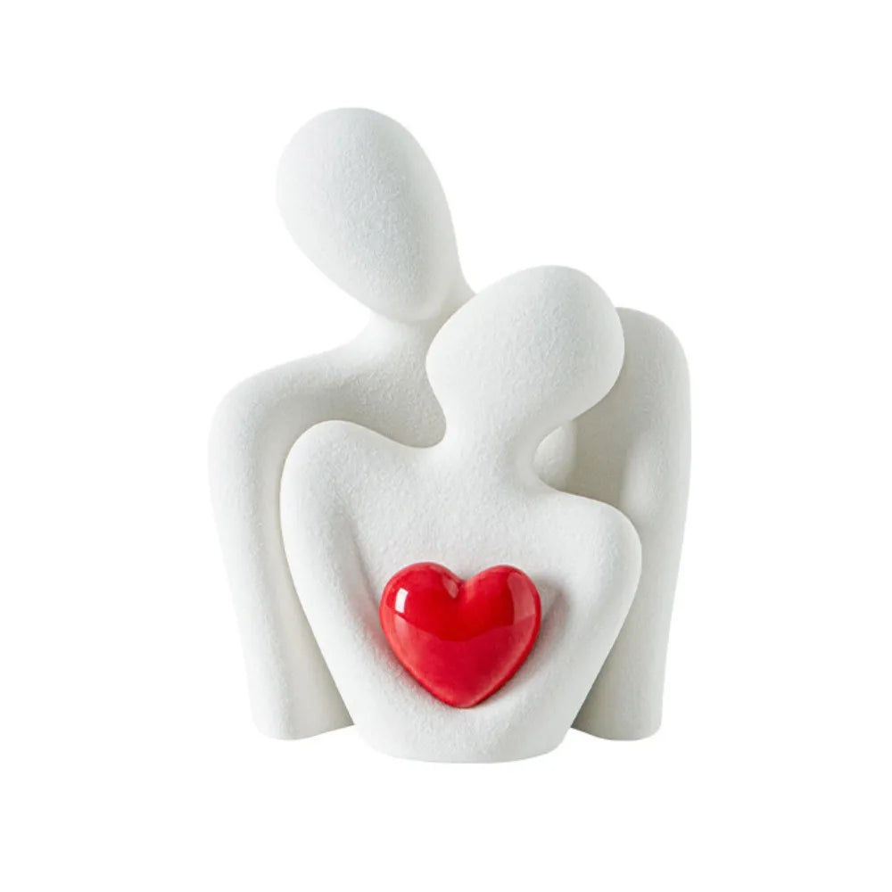 sculpture abstraite moderne résine figurative humaine coeur blanc rouge or