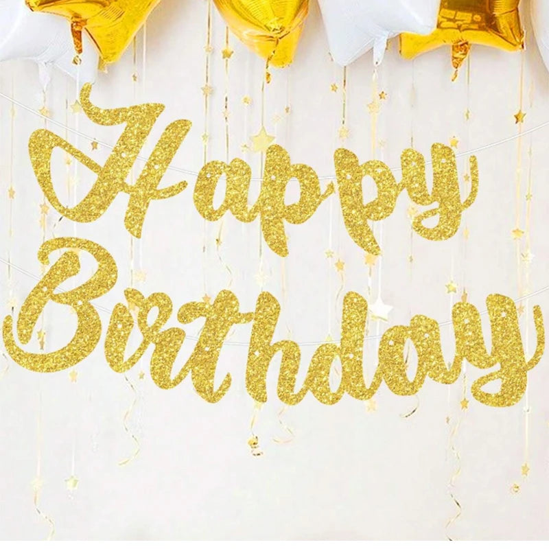 guirlande lettres happy birthday pailletées or rose violet noir cursive suspension anniversaire fête