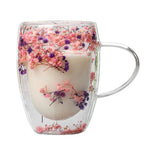 tasse verre double paroi fleurs séchées rose bleu moderne 350ml transparent