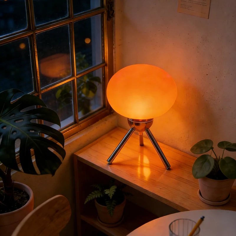lampe table moderne rouge verre mat pieds métalliques flux lumineux led blanc orange verte