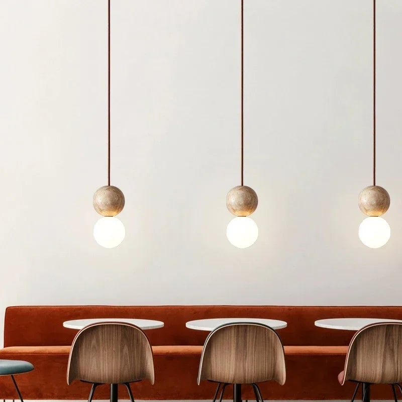 suspension lumineuse moderne pierre blanc beige brillante texture granuleuse 3000k 4000k 6000k