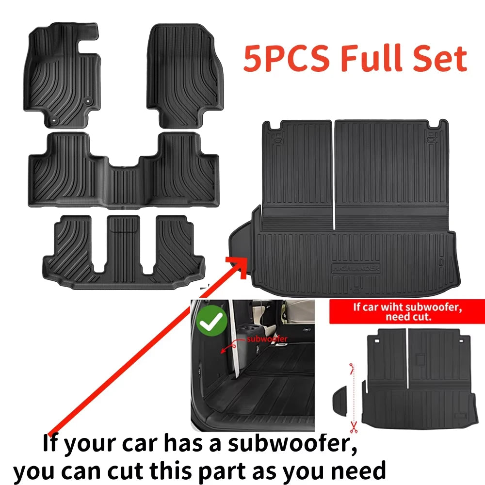 tapis sol voiture toyota highlander 2020 2026 noir rayures horizontales clips all weather full