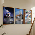 affiches modernes urbaines encadrées noir bleu blanc multicolore collage papier salon chambre