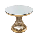 table moderne élégante or blanc verre transparent structure métal doré geometrique haute qualité durable