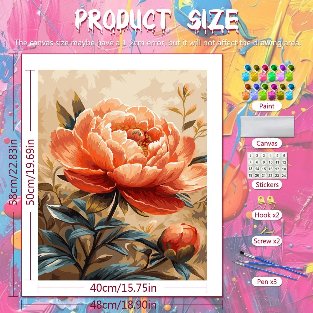 toile peinte fleur pivoine débutants adultes coloriage numérique modernes décoration muraine crafts fournitures stress