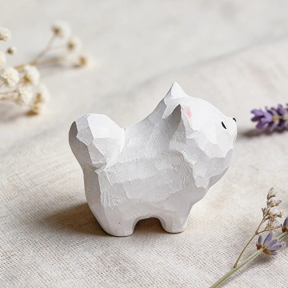 statue chien blanc texture géométrique artisanale maison cadeau anniversaire noël valentin mariage