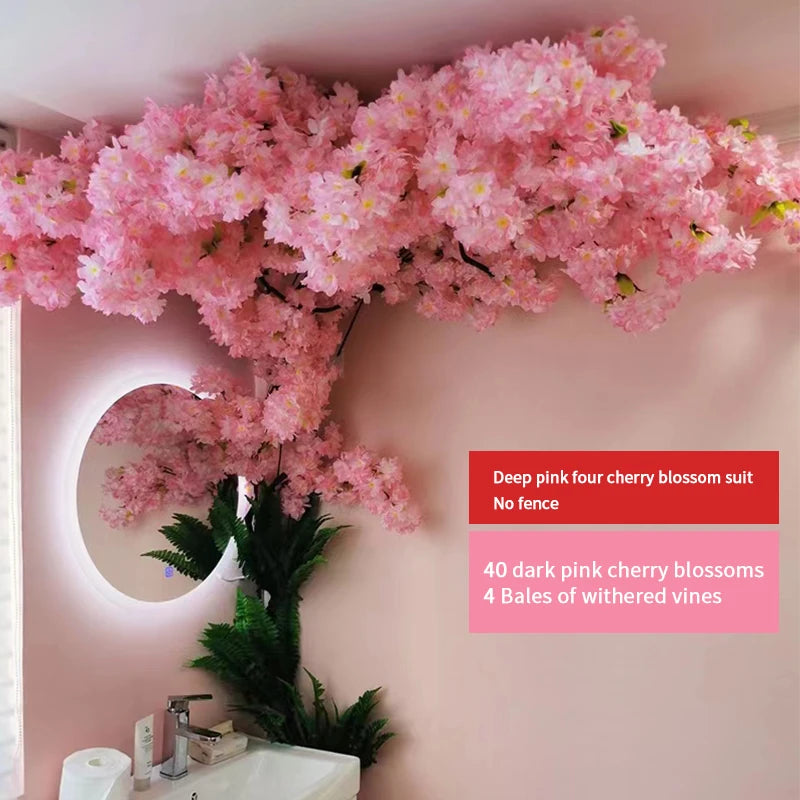 arbre artificiel cerisier rose blanc fleurs feuilles décoration mariage fête intérieur grande taille