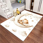 tapis ours dormir lune moderne dessin animé enfant blanc bleu beige