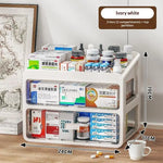 boîte rangement médicaments transparente moderne blanc compartiments bouteilles différentes tailles organisation pharmacie portative