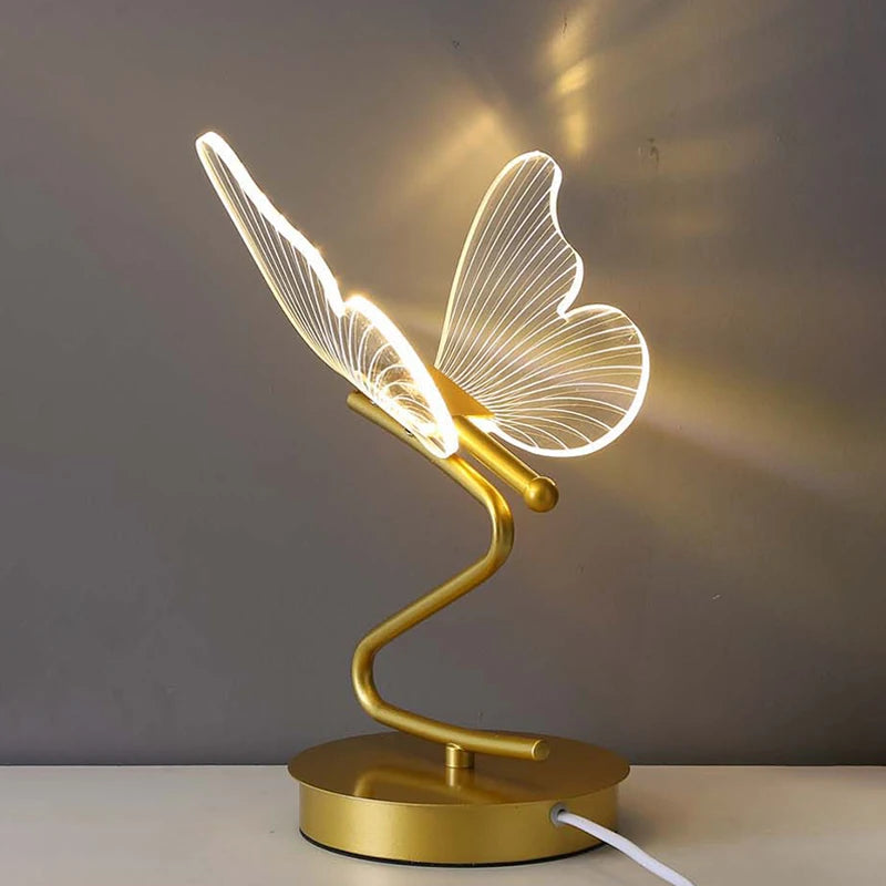 lampe table moderne papillon or transparent minimaliste basse consommation led