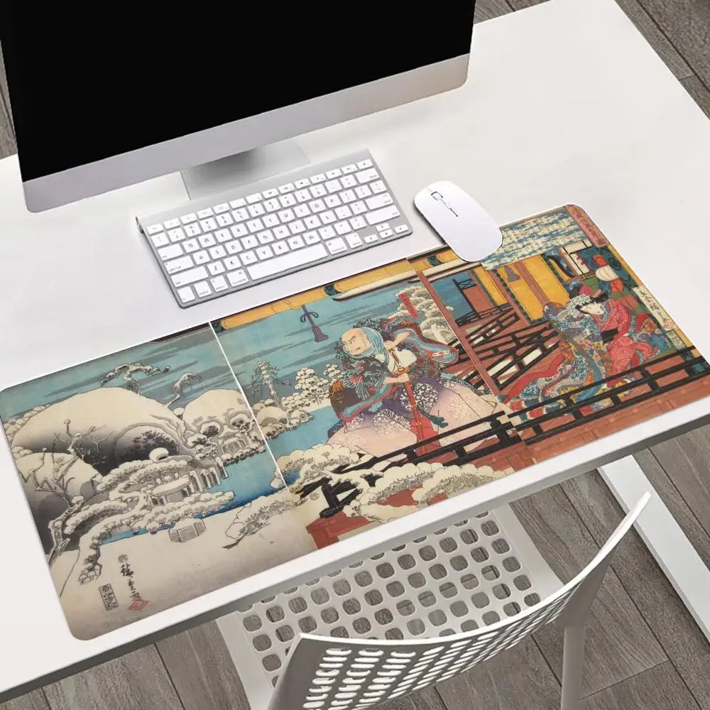 tapis souris ukiyo multicolore illustration japonaise traditionnelle hivernale protection caoutchouc grande taille