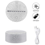 lampe chevet led blanc texture craquelée moderne base acrylique câble usb piles aaa non