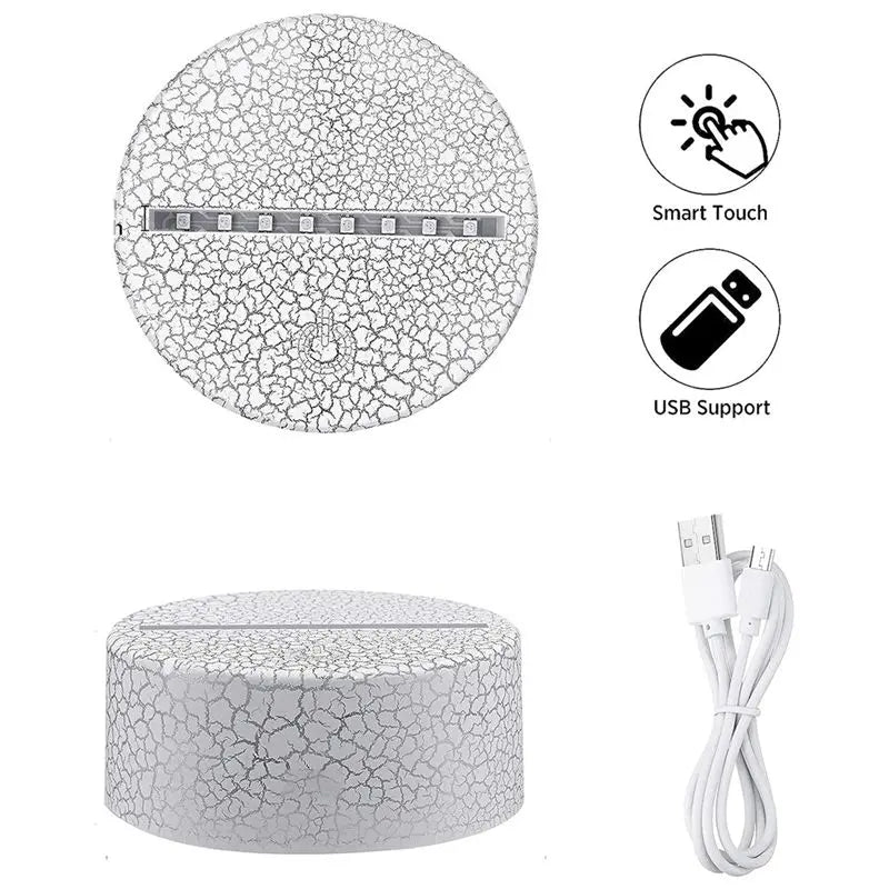 lampe chevet led blanc texture craquelée moderne base acrylique câble usb piles aaa non