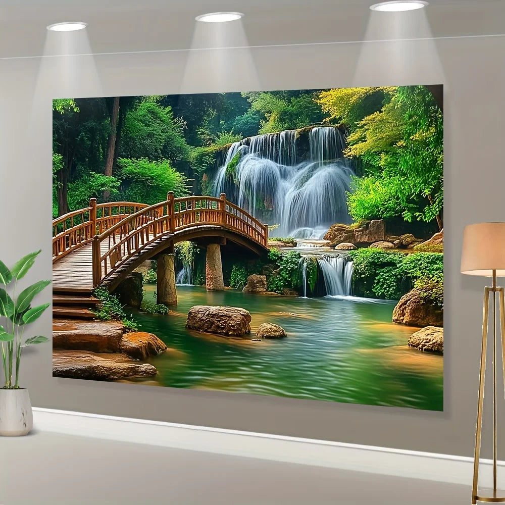 toile d'art paysagère cascade pont naturelle verte anniversaire mariage décoration événement familial festive