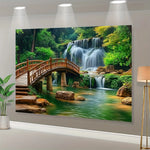 toile d'art paysagère cascade pont naturelle verte anniversaire mariage décoration événement familial festive