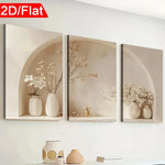 tableaux mural nature morte fleurs blanches vase blanc arche beige moderne encadrés miroir clips