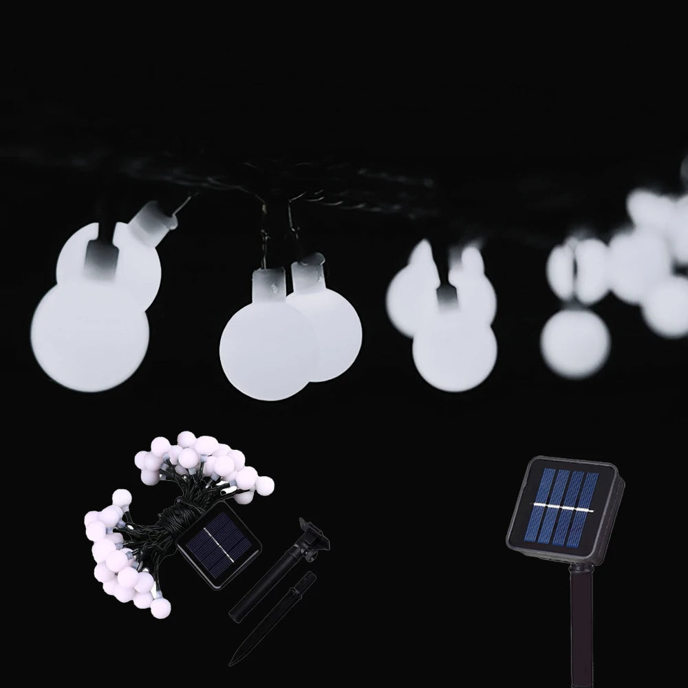 guirlande lumineuse solaire multicolore 50 led boules sphériques moderne piquet noir
