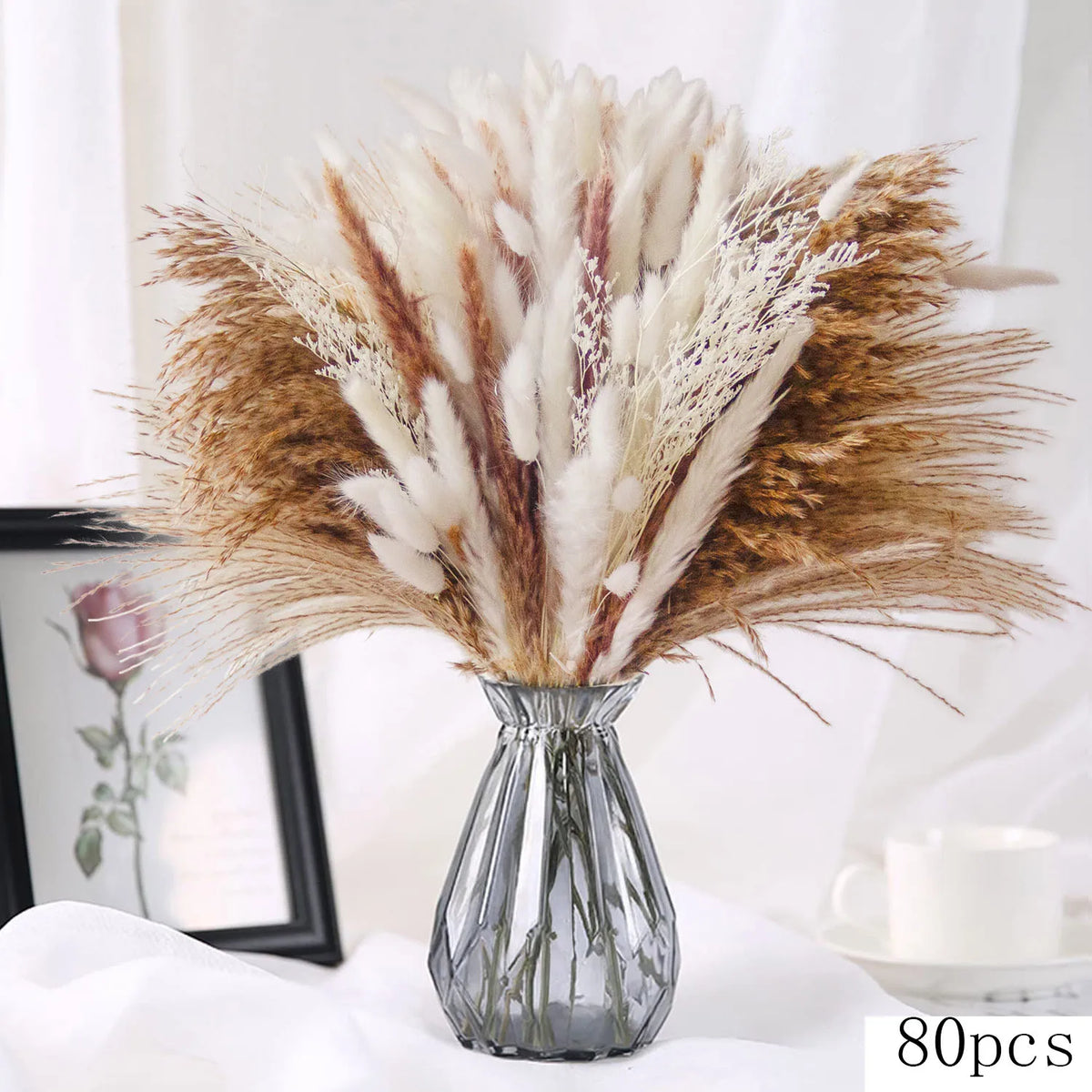 bouquet fleurs séchées pampas grass naturel rustique décoration table mariage anniversaire blanc beige orange