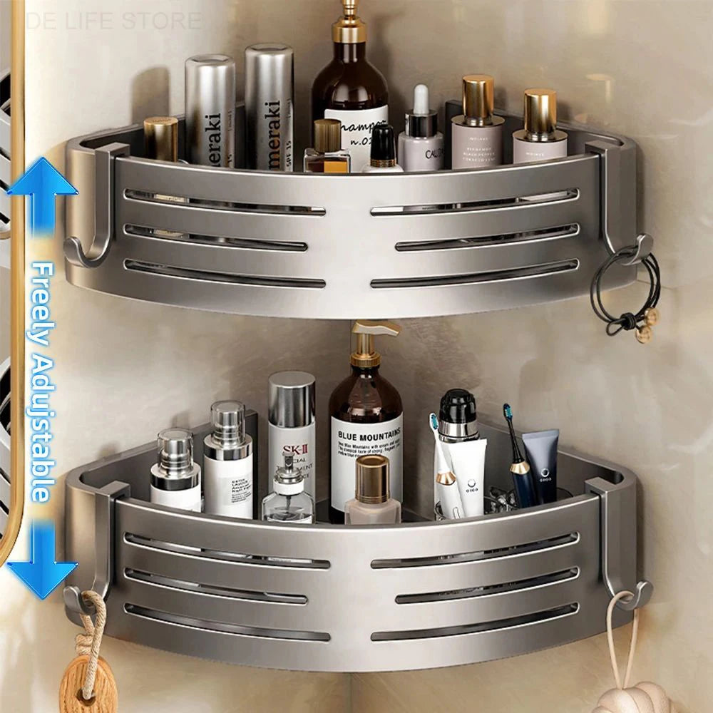 étagère salle bain aluminium double sans perçage moderne adhésif étagères crochets argenté