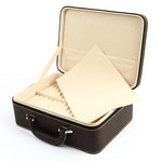 boîte bijoux simili cuir marron vintage poignée velours noir marron storage box trousse bijoux