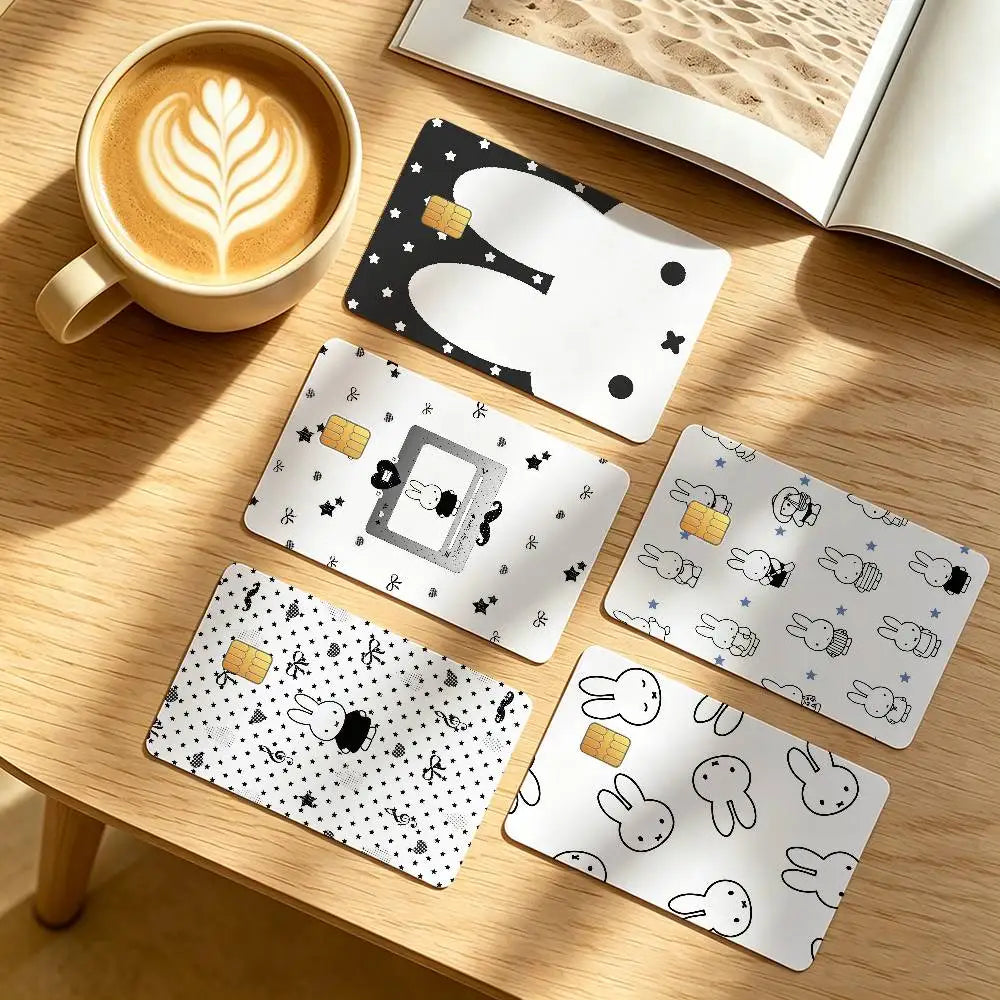 autocollants protection cartes credit transport commun dessin animal mignon points etoiles blanc noir adhésifs