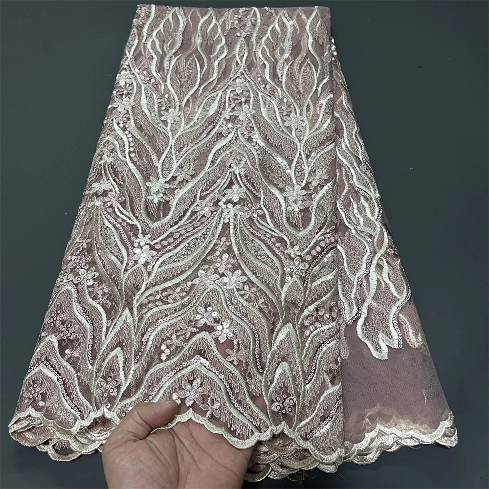 tissu brodé sequins motifs floraux polyester coton occasion mariage robe cérémonie bleu rose blanc