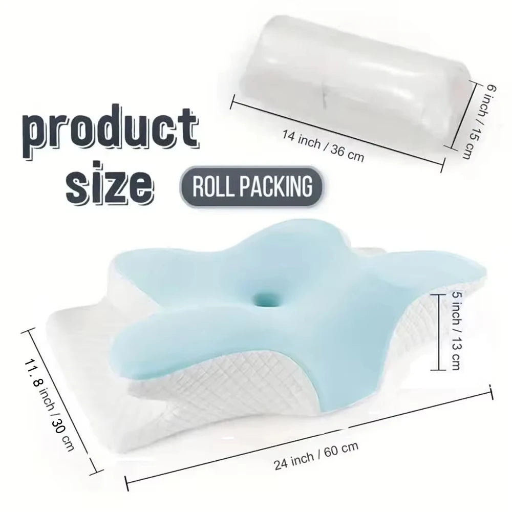 oreiller mousse mémoire forme papillon gris blanc moderne ergonomique doux massage voyage