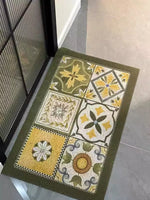 tapis extérieur antidérapant imperméable résistant bactéries motifs floraux couleurs classiques vert olive blanc