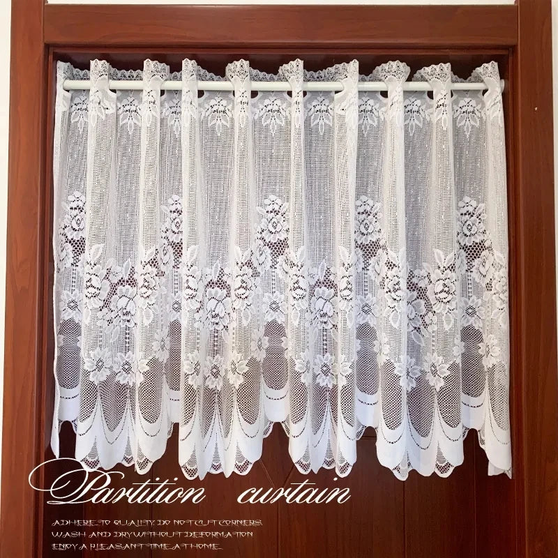 rideau partition blanc dentelle fleur translucide classique 100 polyester 60cm 90cm