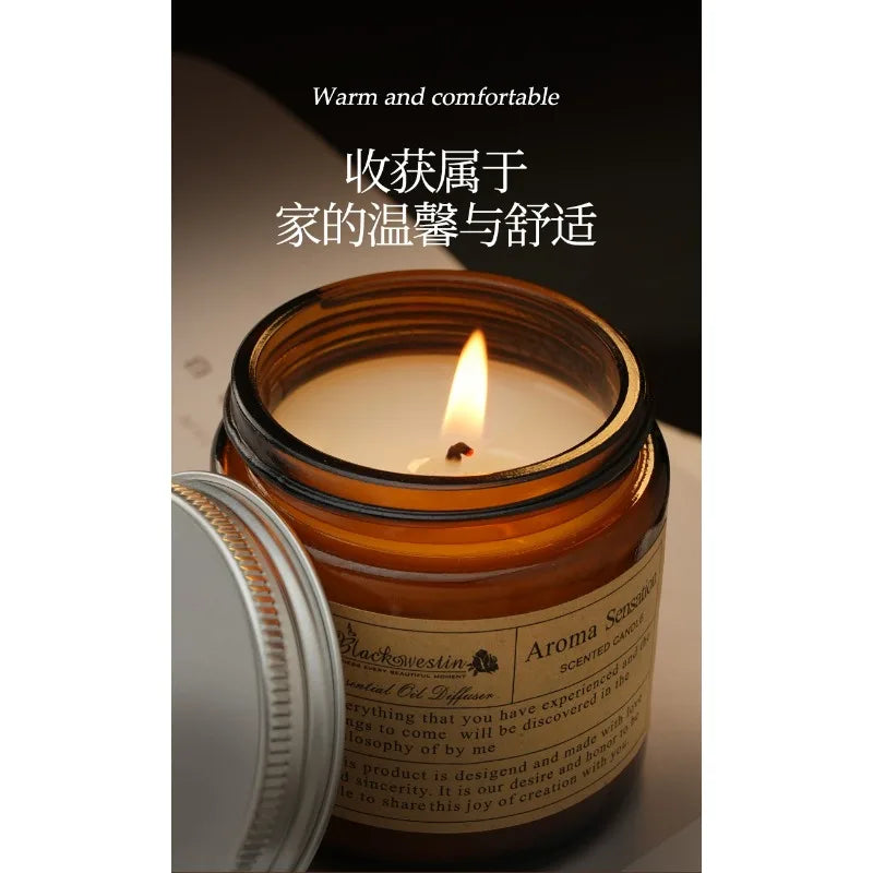bougie parfumée marron clair scellée étiquette beige classique sans fumée 15h parfumée cadeau anniversaire