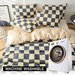 ensemble literie moderne gris beige carreaux polyester machine lavable 150x200cm taies d'oreiller